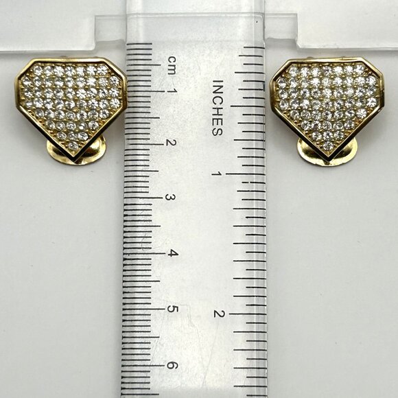 Vintage Christian Dior Clip on Earrings Gold Tone Pave Rhinestone Signed - Picture 4 of 12
